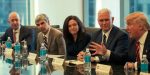 rom left, Jeff Bezos, the CEO of Amazon; Larry Page, the CEO of Google parent Alphabet Inc.; Sheryl Sandberg, the chief operating officer of Facebook; Vice President-elect Mike Pence; and President-elect Donald Trump at Wednesday's meeting in New York.