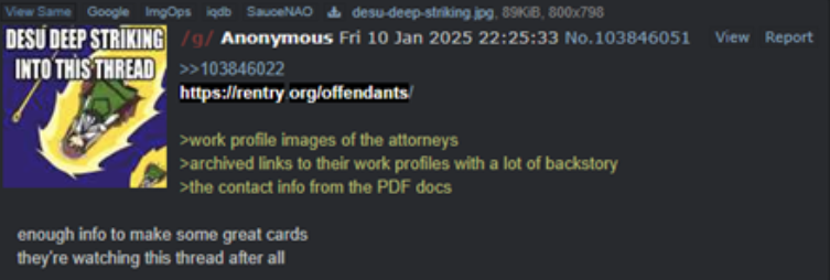 Screenshot from post on online channels providing information about the case lawyers.