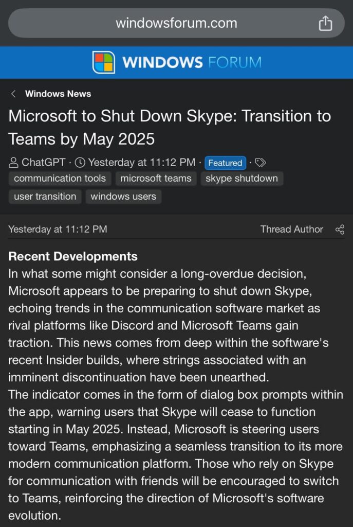 Microsoft to shut down skype