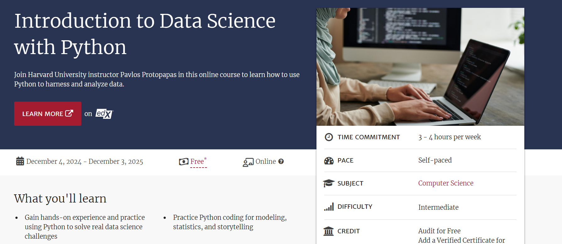 Introduction to Data Science with Python free course