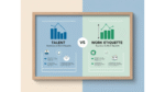 Infographic showing Talent vs Work Etiquette in business with charts and icons in a split blue-green layout.