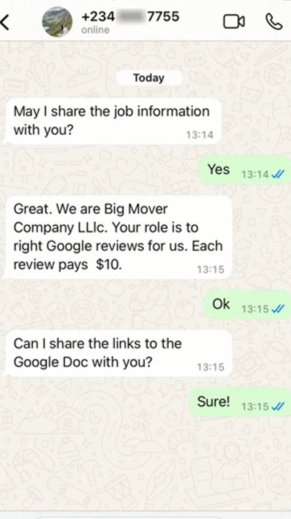 WhatsApp Freelance Scam