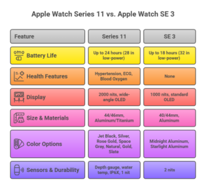 Differences Between Apple Watch Series 11 and Apple Watch SE 3