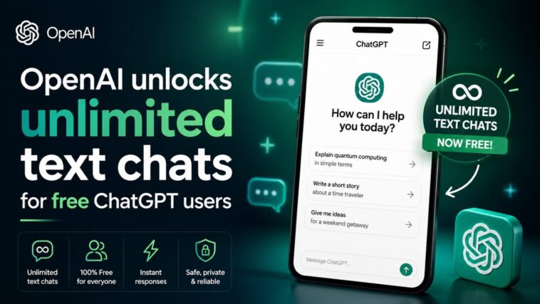 OpenAI unlocks unlimited text chats for free ChatGPT users