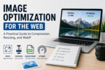 Modern website image optimization workflow showing image resizing, compression, and WebP conversion for faster web publishing.