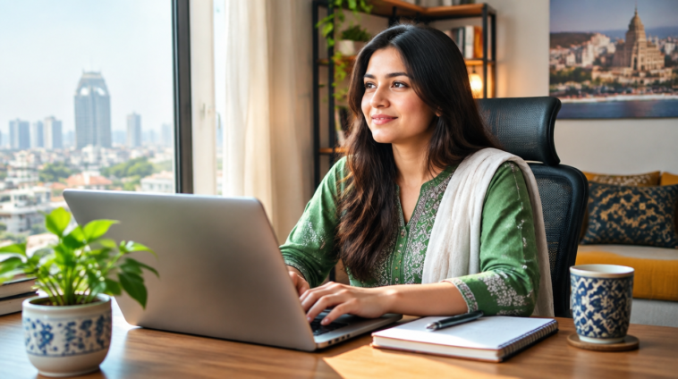 Freelancer working at a laptop in a home office, representing Pakistan's growing freelance export earnings