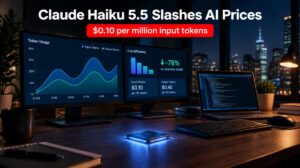 Claude Haiku 5.5 pricing headline over a developer desk